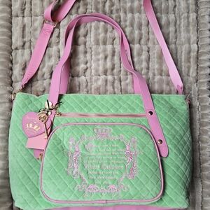 Juicy Couture Pink & Green Quilted Tote Bag